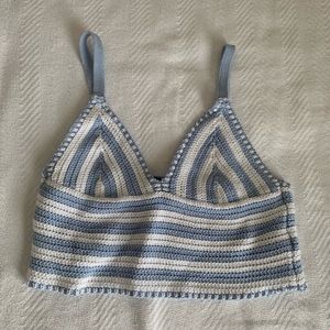 Blue/White Striped Crochet Top